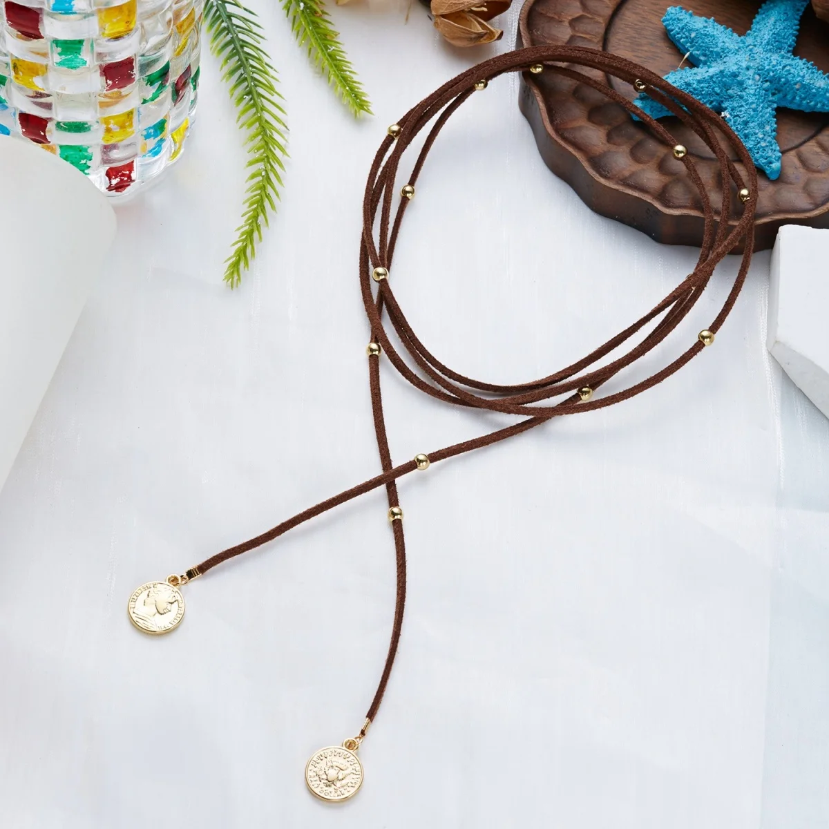 Trendige mehrschichtige Samt-Kordel-Schleifenkette für Damen und Herren, Retro-Western-Ästhetik, runde Perlen, Schleifenknoten-Choker-Schmuck. – Detail 25