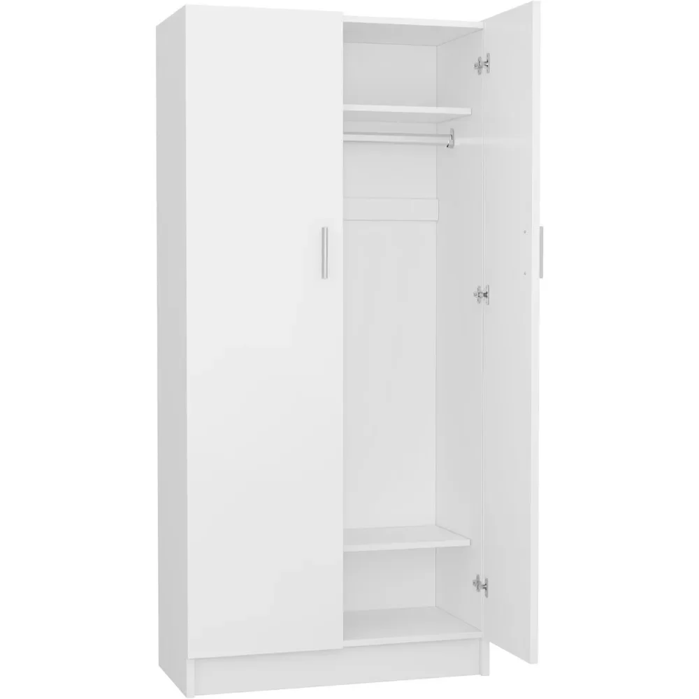 2 Door Wardrobe Closet Storage Cupboard, with Rail and Shelves Bedroom Armoires 19.7