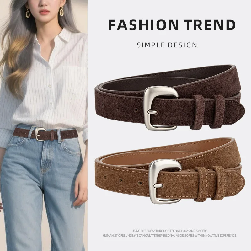 

Original Designer Plain Real Leather Blue Magenta Matcha Green‌ Jeans Strap Irregular Buckle Waist Belts Cowskin Cinturon Mujer