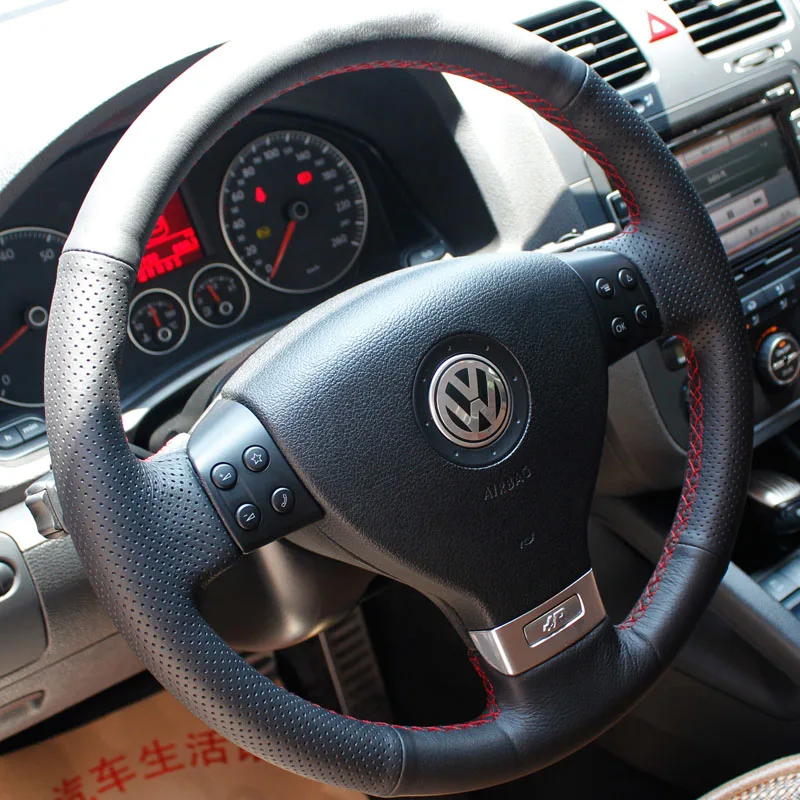 For Volkswagen Old Magotan 08/09 Sagitar polo/Jetta Touran Bora Black leather hand sewn steering wheel cover