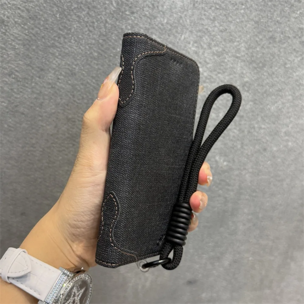 For iPhone 16 Pro Max Case Blue Flip Cover Magnetic Denim Texture Premium Compatible with iPhone 15 14 13 12