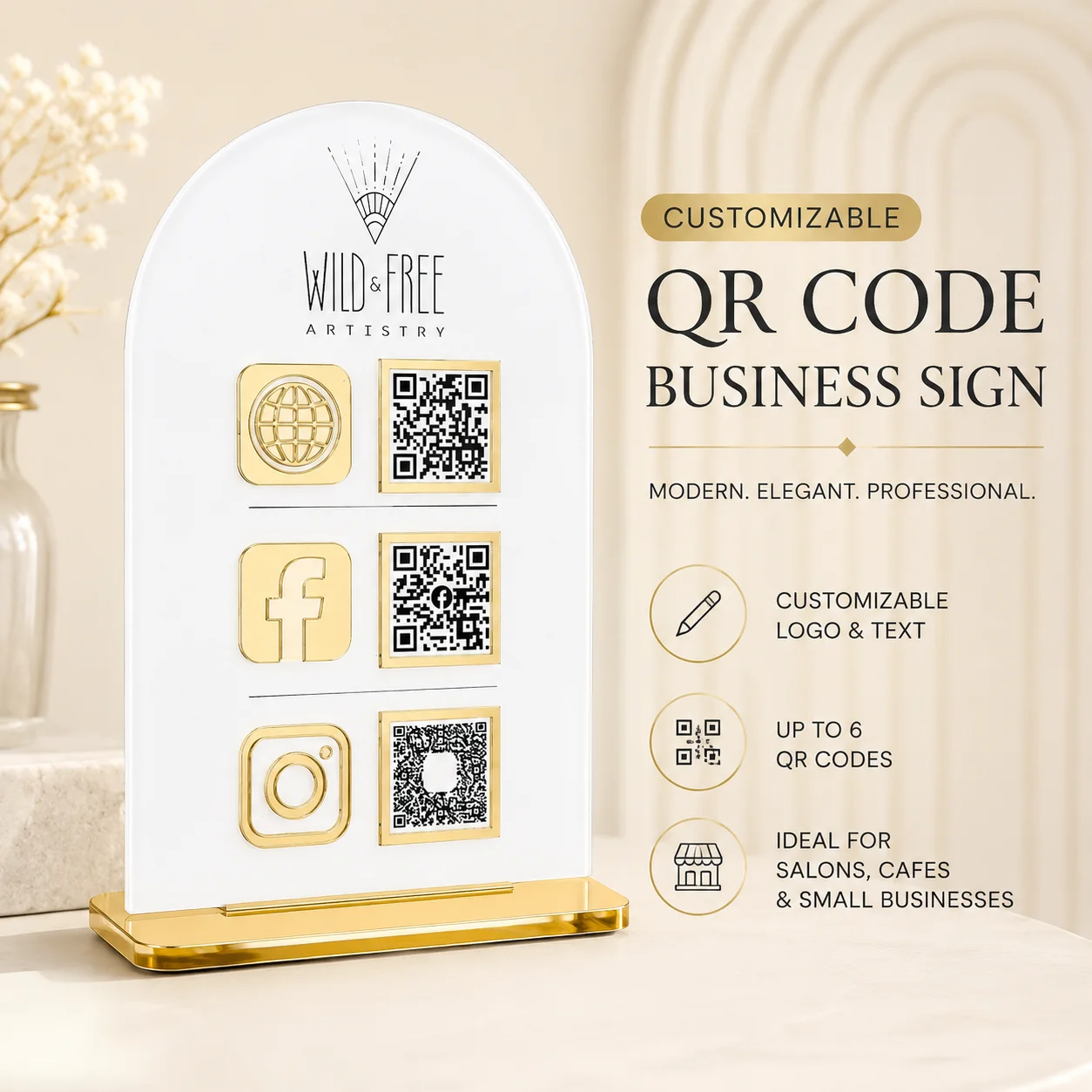Custom QR Code Acrylic Plaque Personalized Logo Text Photo Clear Display Stand For Business Store Counter Payment Social Media