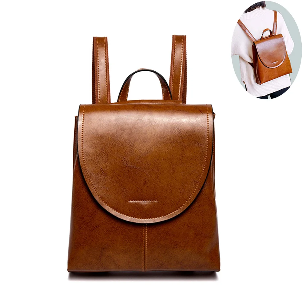 High Quality Genuine Leather Women Rucksack Knapsack Cross Body Shoulder Messenger Bags Fashion Simple Female Back Day Pack