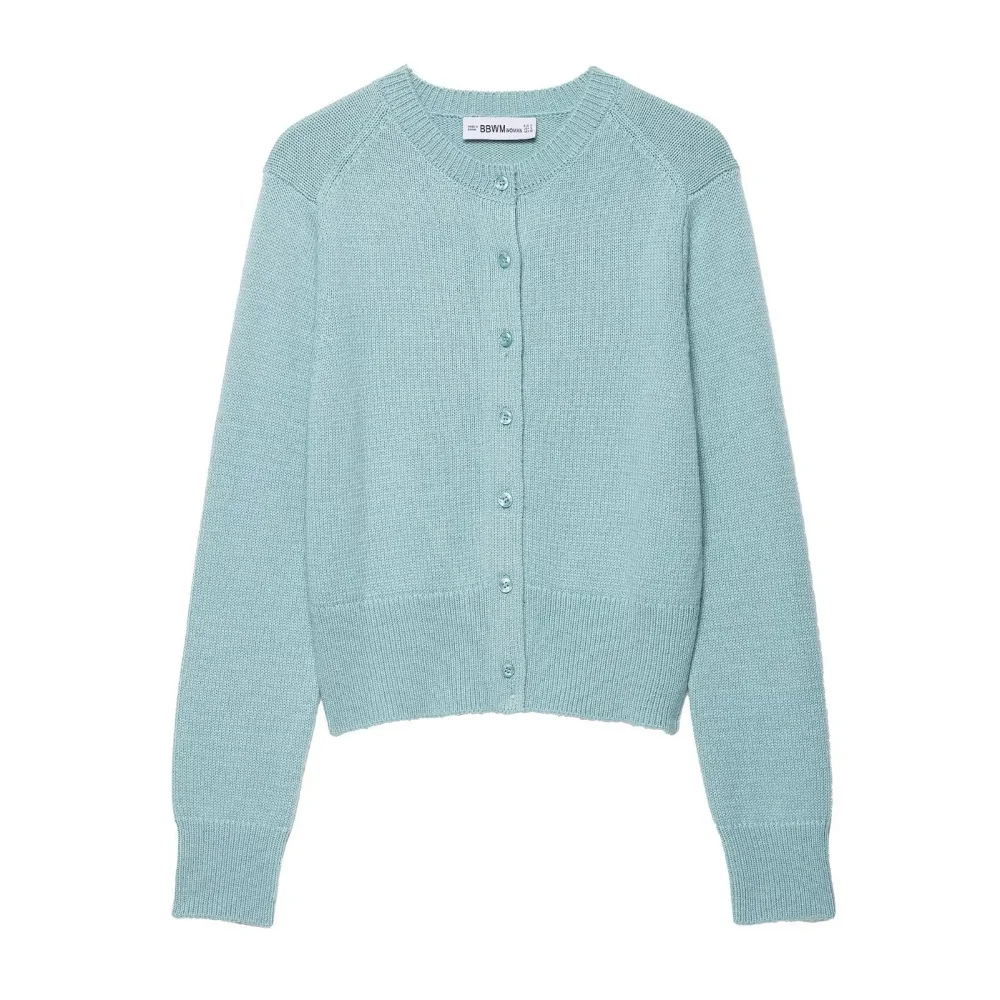 

Women's Knitted Slimming Top Round Neck Long Sleeve Button Spring and Autumn New Style Sweater Coat