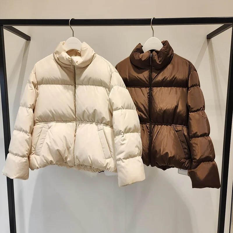 Ultra-Thi duvet d'oie bouffant Jaet col montant Dstring trajet Sle pain manteau Version coréenne hiver longue fermeture éclair Sve