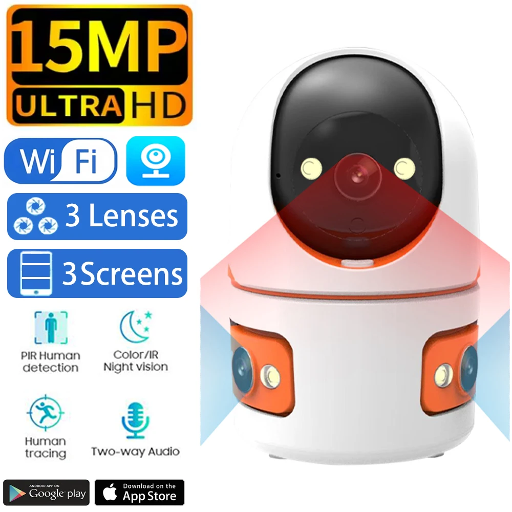 

12MP 3-Len Smart WiFi IP Camera Indoor Home Security Baby Monitor PTZ Automatic Tracking Video Two-way Audio Surveillance Camera