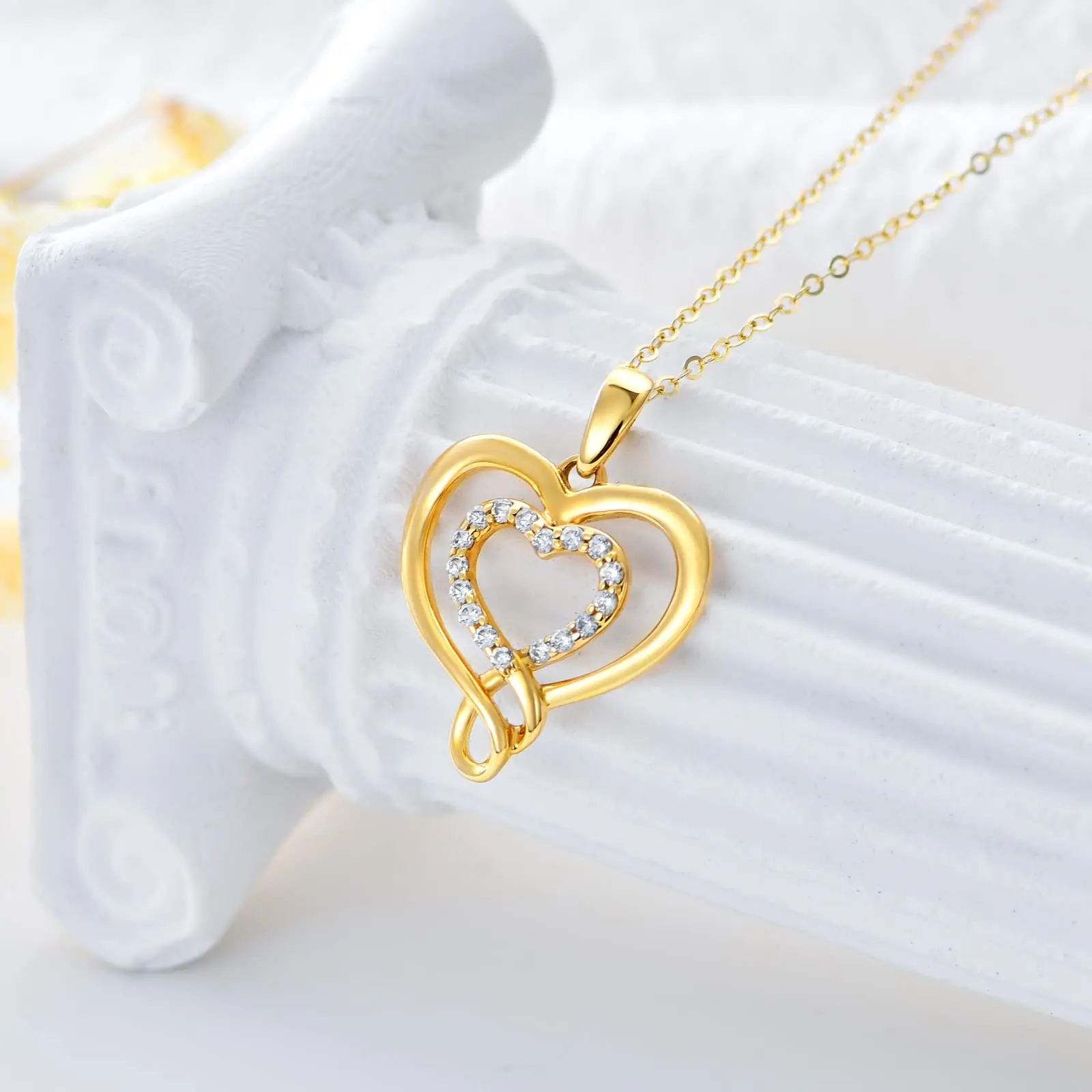 YFN 14K Real Gold Heart Necklace for Women Yellow Gold Love Heart Pendant Necklace Cubic Zirconia Jewerly Gifts for Mom Wife