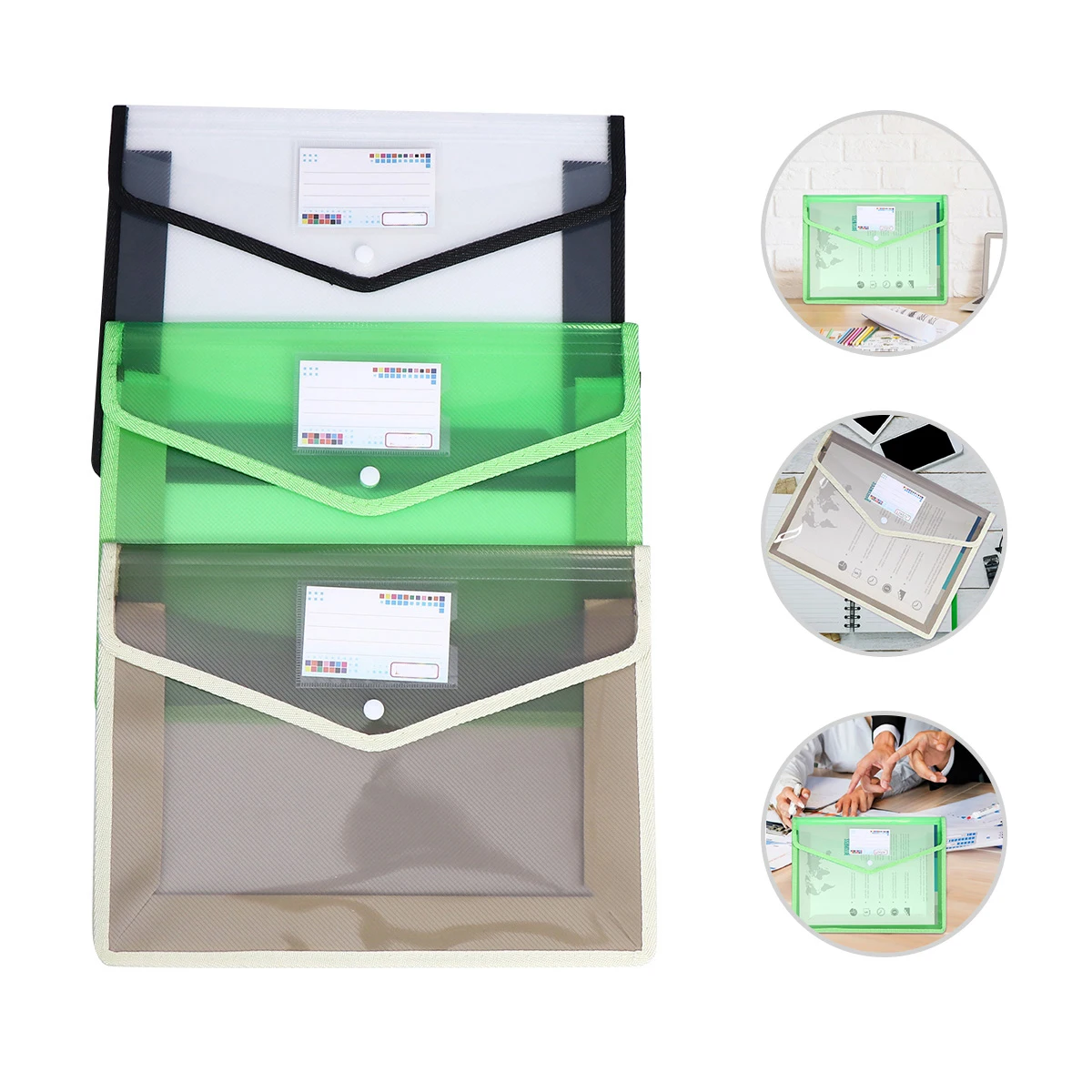 

3pcs A4 Waterproof Document Folder Pvc Storage Folder Snap Button Organizer Transparent Holder Oil Proof Envelope Organizer