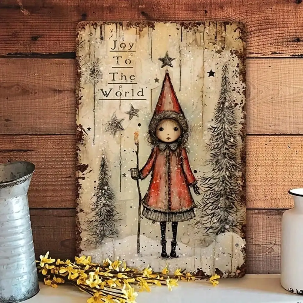 Vintage Joy To The World Aluminum Sign, Rustic Christmas Wall Art for Home Kitchen Garden, 12