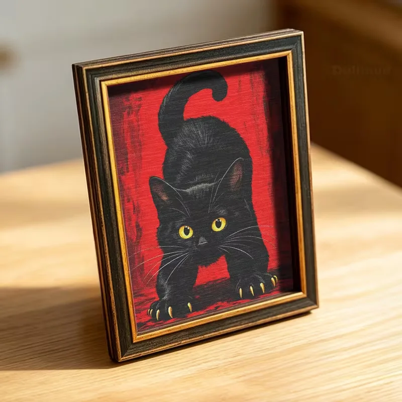 Magnetic Wooden Photo Frame Fridge Magnet Cute Cat Kitchen Home Decor
