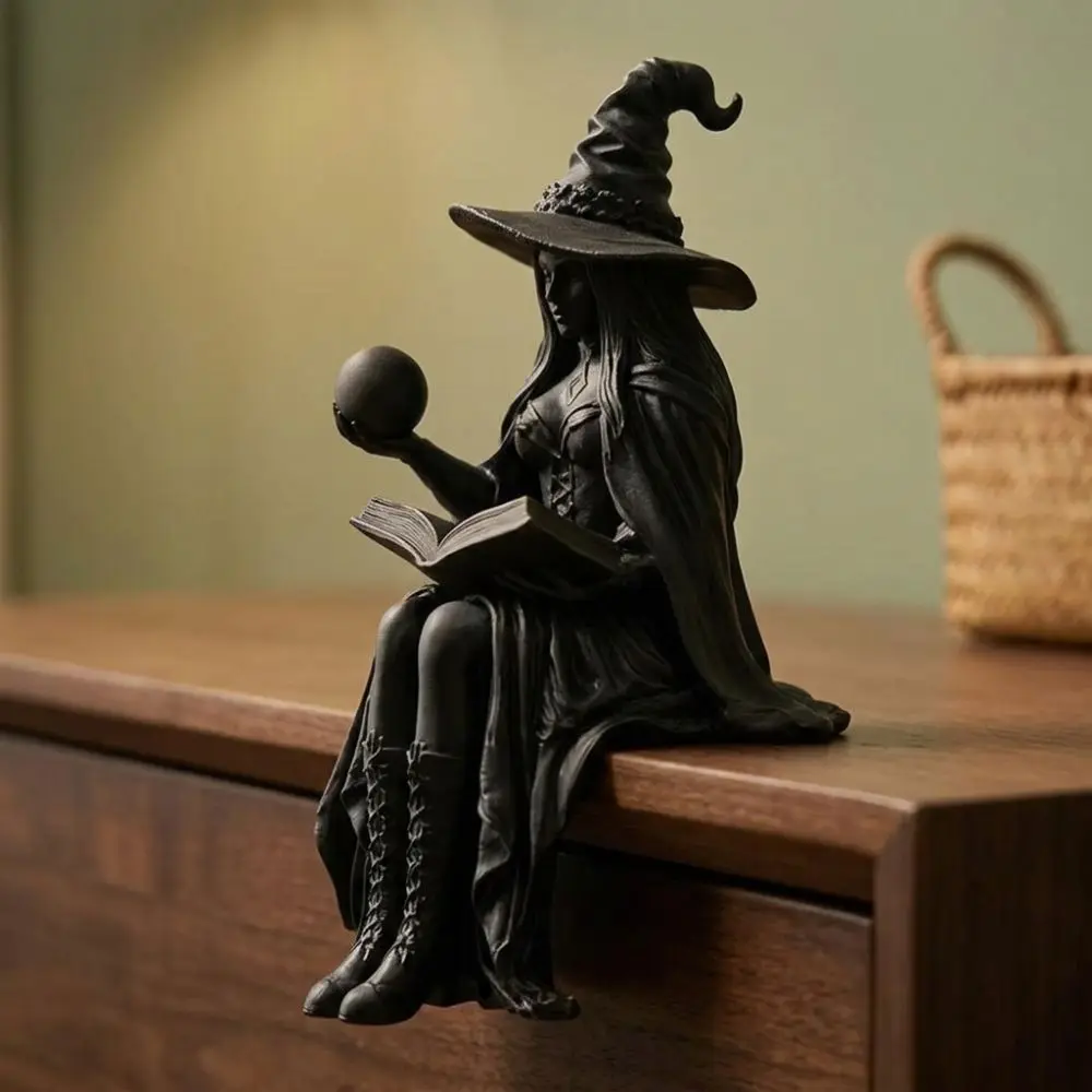 3D Printed Sitting Witch Figurine Vintage Gothic Spooky Halloween Witch Shelf Sitter Female Dark Aesthetic