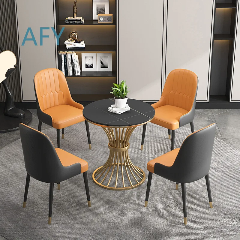 Nordic Style Meeting Table and Chair Set for Cafe Bakery Tea Shop Beauty Salon Hotel Restaurant with Marble Top and Sintered