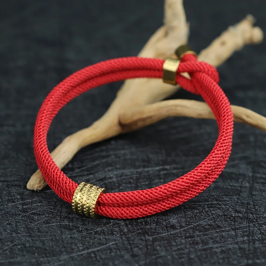 Simple Handmade Bilayer Cord Bracelet Unisex Sliding Adjustable Nylon Rope Stainless Steel Braslet Outdoor Sports Couple Pulsera