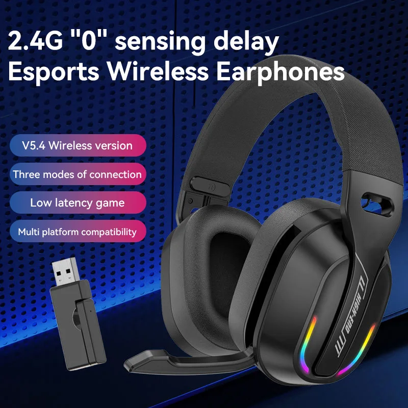 

Over Ear Sports Gaming Headset GT100 Portable Bluetooth5.4 Earphones ENC Noise Cancelling Fashion 2.4G Wireless Headphones