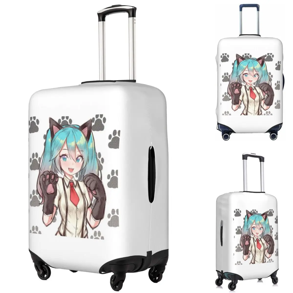 Hatsune Miku Nekko Kawaii غطاء حقيبة حماية مرونة السفر الأمتعة حامي يغطي لمدة 18-32 بوصة