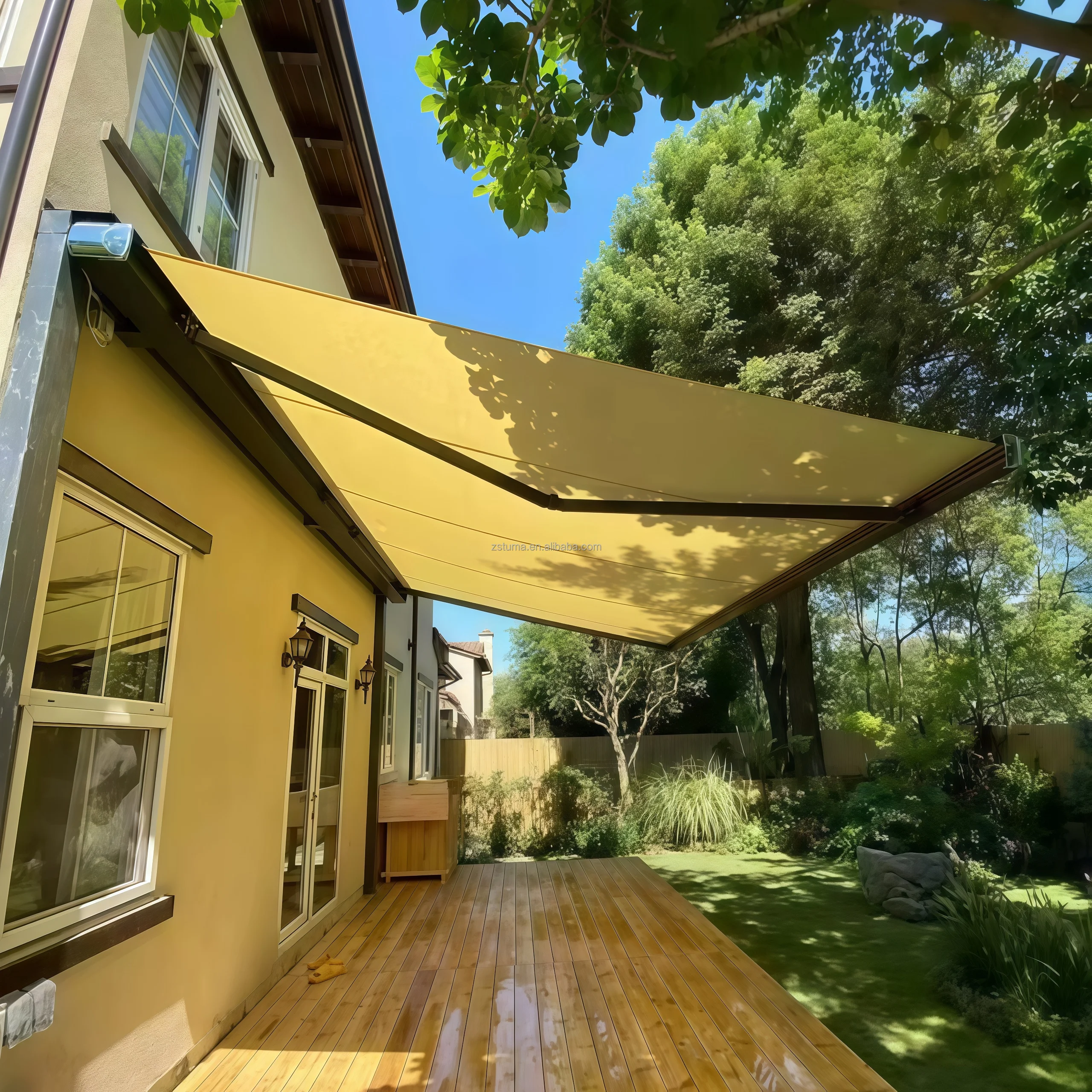Full Cassette Sunshade Outdoor Waterproof Retractable Aluminum Awning Folding Arm with Led Lights Front Door Roof Canopy view 5