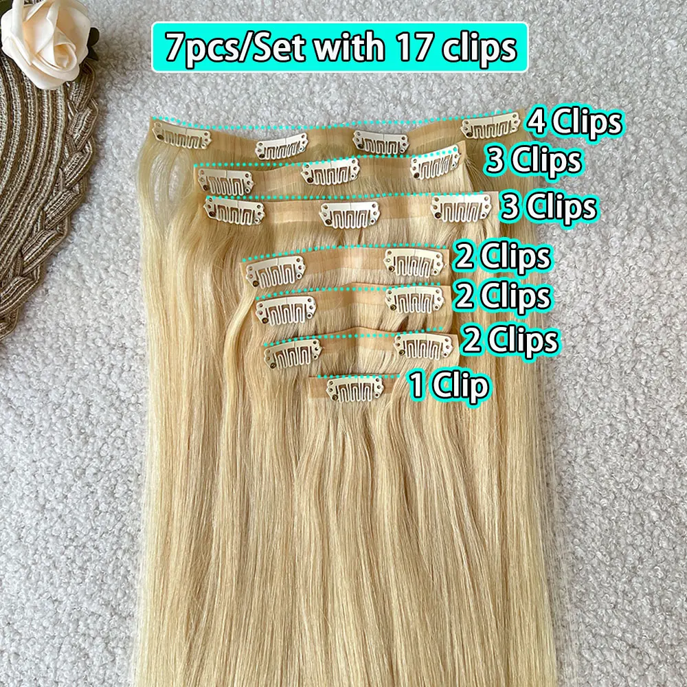 #613 Blonde Clips In Hair Extensions Human Hair Straight Natural Hair Extensions Feel Soft Hairstyle 100g/Bundles For Women