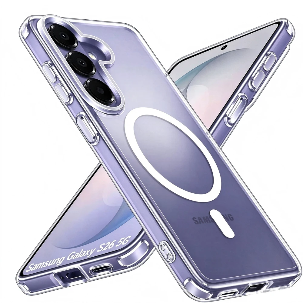 Transparent Magnetic Case For Samsung Galaxy S26 Ultra S25 S24 S23 FE S22 S21 Plus A57 A56 A55 A37 A36 A17 A16 5G Cover Fundas