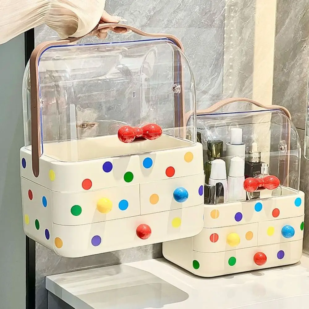 

Drawer Type Cosmetics Storage Box with Handle Multi-layer Skincare Storage Container Large Capacity Dustproof Desktop Organizer