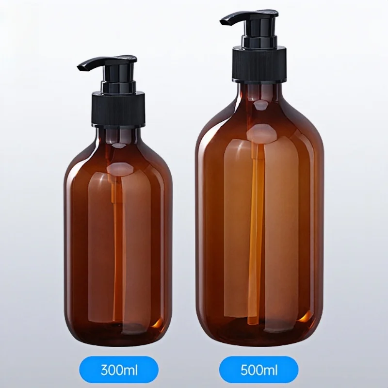 Kunststoff-Händedesinfektionsflasche, Lotion, Duschgel, Shampoo, Presspumpe, tragbare Behälterflasche – 2 Stück – 300 ml/500 ml – Braun/Grün