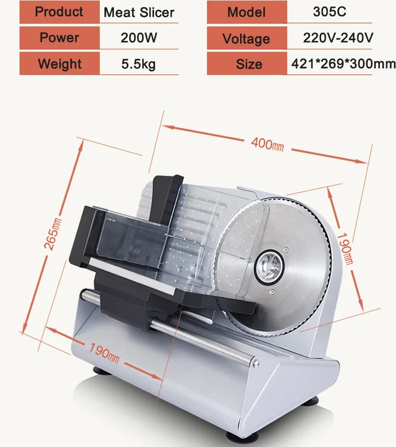 200W Electric Meat Slicer Mutton Roll Beef Cutter Lamb Potato Rolls Vegetable Cutting Machine Bread Slices Adjustable Mincer