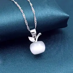 Necklace For Women Girl Apple Shape Faux Opal Cubic Zirconia Silver Plated Pendant for Necklace women's jewelry