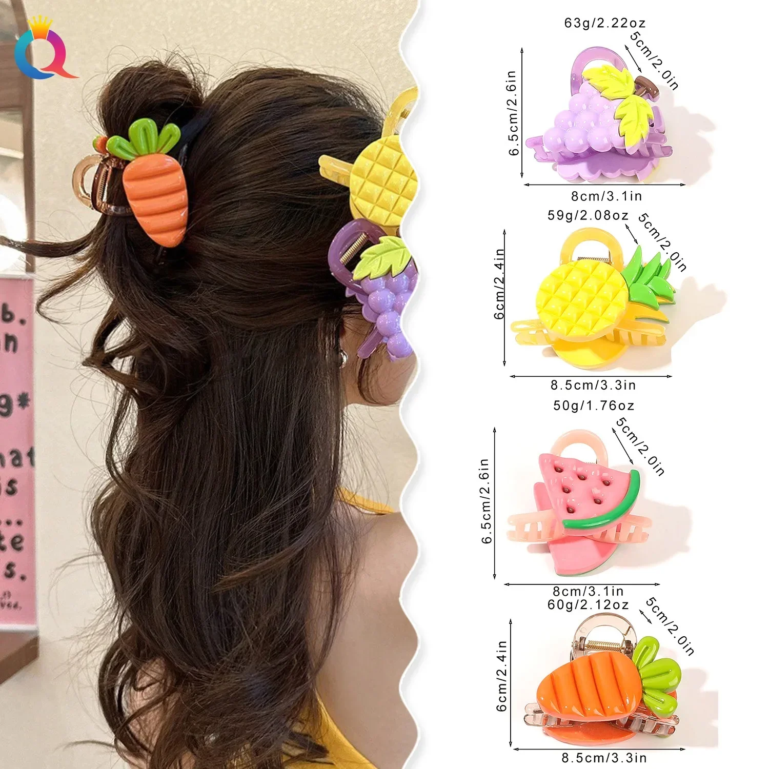 8.5cm Fruit Hair Clip Cute Women's Hair Strawberry Hairpin Back of Head Grabber Holiday Party Girl Hair Accessories Gifts