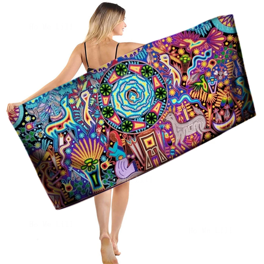 Abstract Motifs Of Mexican Art Culture Huichol Yarn Paintings Are Dazzling Quick Drying Towel Fit For Fitness