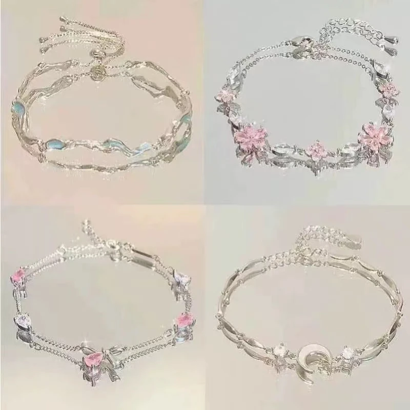 Zircon Cherry Blossom Bracelet Female Tide Temperament Sweet and Versatile Niche Design Sense Light Luxury High-end Hand Jewelry