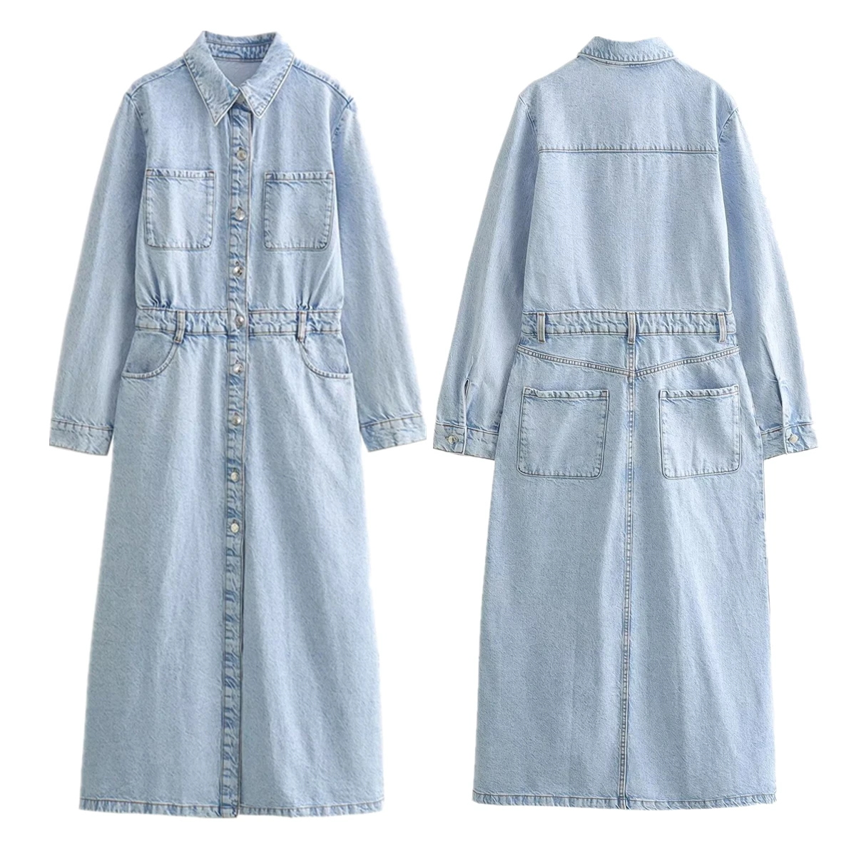 

Withered Denim Dress Women Minimalism Midi Dress Women Fashion Ladies Vintage Washed Straight