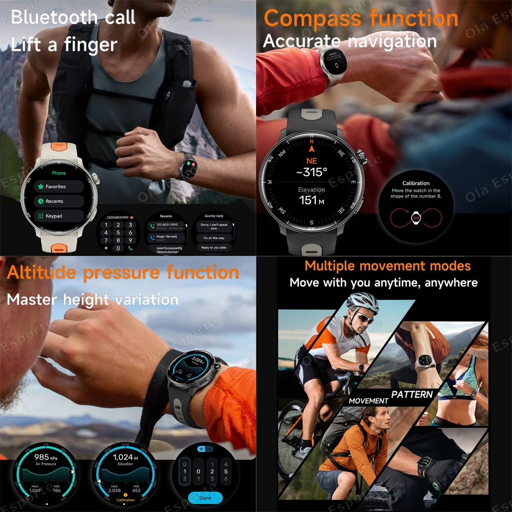 Reloj inteligente GPS incorporado Real para hombres y mujeres BT llamada telefónica militar 5ATM impermeable deporte al aire libre reloj inteligente brújula