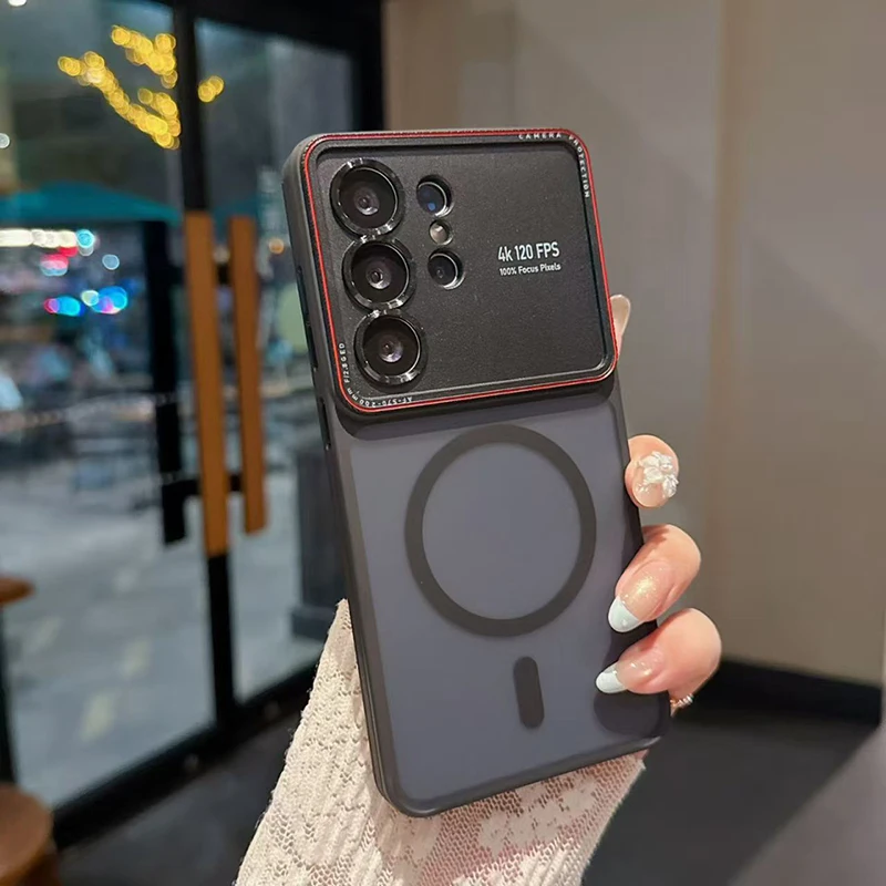 New frosted metal mirror holder magnetic phone case · Suitable for Samsung S26 S25 S24 Ultra wireless charging phone case · Anti