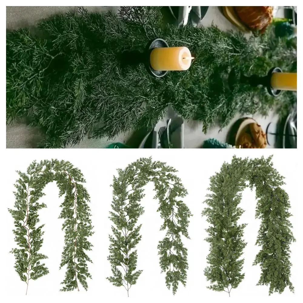 إكليل الصنوبر الاصطناعي الأخضر 200 سنتيمتر DIY بها بنفسك اكسسوارات الأرز الخضرة الروطان الموقد الديكور الجدار الشنق زينة عيد الميلاد