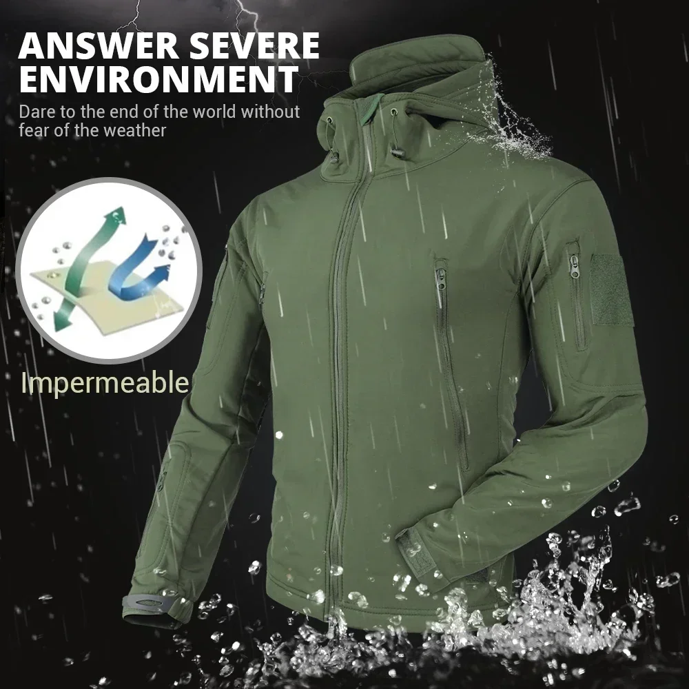 Chaqueta de tormenta de piel de tiburón para hombre, ropa gruesa y suave para invierno, impermeable, ropa de senderismo de Cachemira, conjunto de dos piezas para pesca, chándales