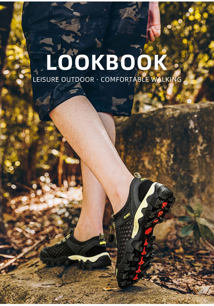 CLOHOO Mesh Shoes Thick Rubber Sole Handmade Cold Glue Casual Outdoor Sports Men's Shoes Breathable Comfortable Summer Sandals