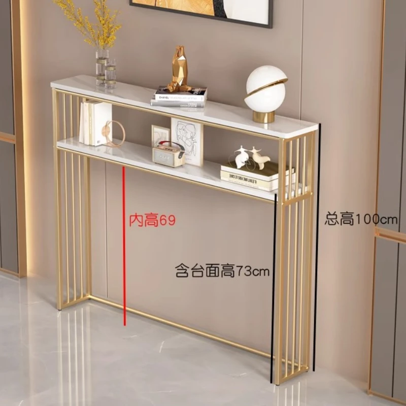 Luxury Gold Narrow Floor Standing Entryway Shelf Multi-Purpose Sofa Back Console Table Storage Organizer for Living Room Table image 5
