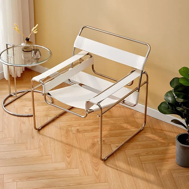 Lazy Sofa Scandinavian Saddle Leather Single Chair Stainless Steel Leisure Single Sofa Chair