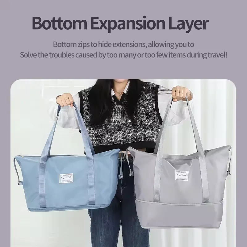 Large Travel Tote  Carry On Tote Bags Waterproof Expandable Duffel Gym Tote  for Women with Trolley Sleeve Wet Pocket