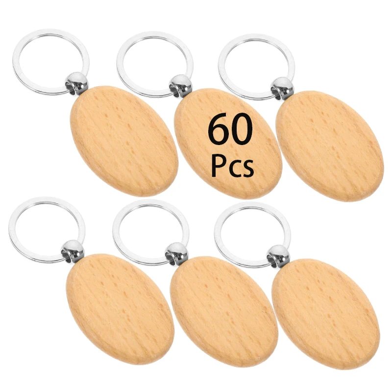 

60Pcs Wooden Keychain Oval Blank Wood Unfinished Keychains Wooden Key Ring Key Tag for DIY Gift Crafts