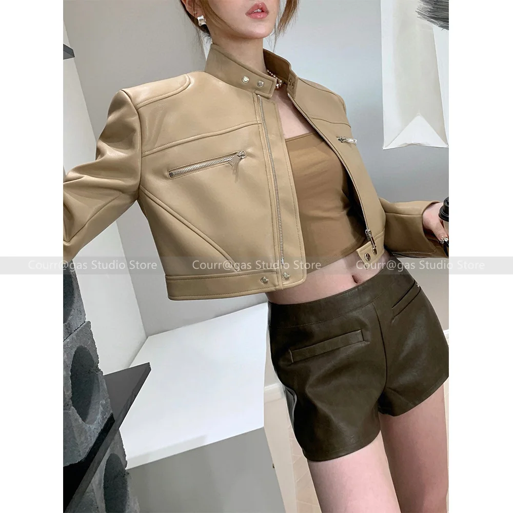 

Early autumn new niche design sense short fashion women's biker suit jacket