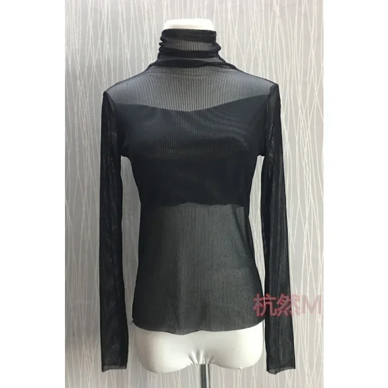 2023 Summer Women Golf Sunscreen with long sleeves and ultra-thin ice silk bottoming shirt and round neck turtleneck top