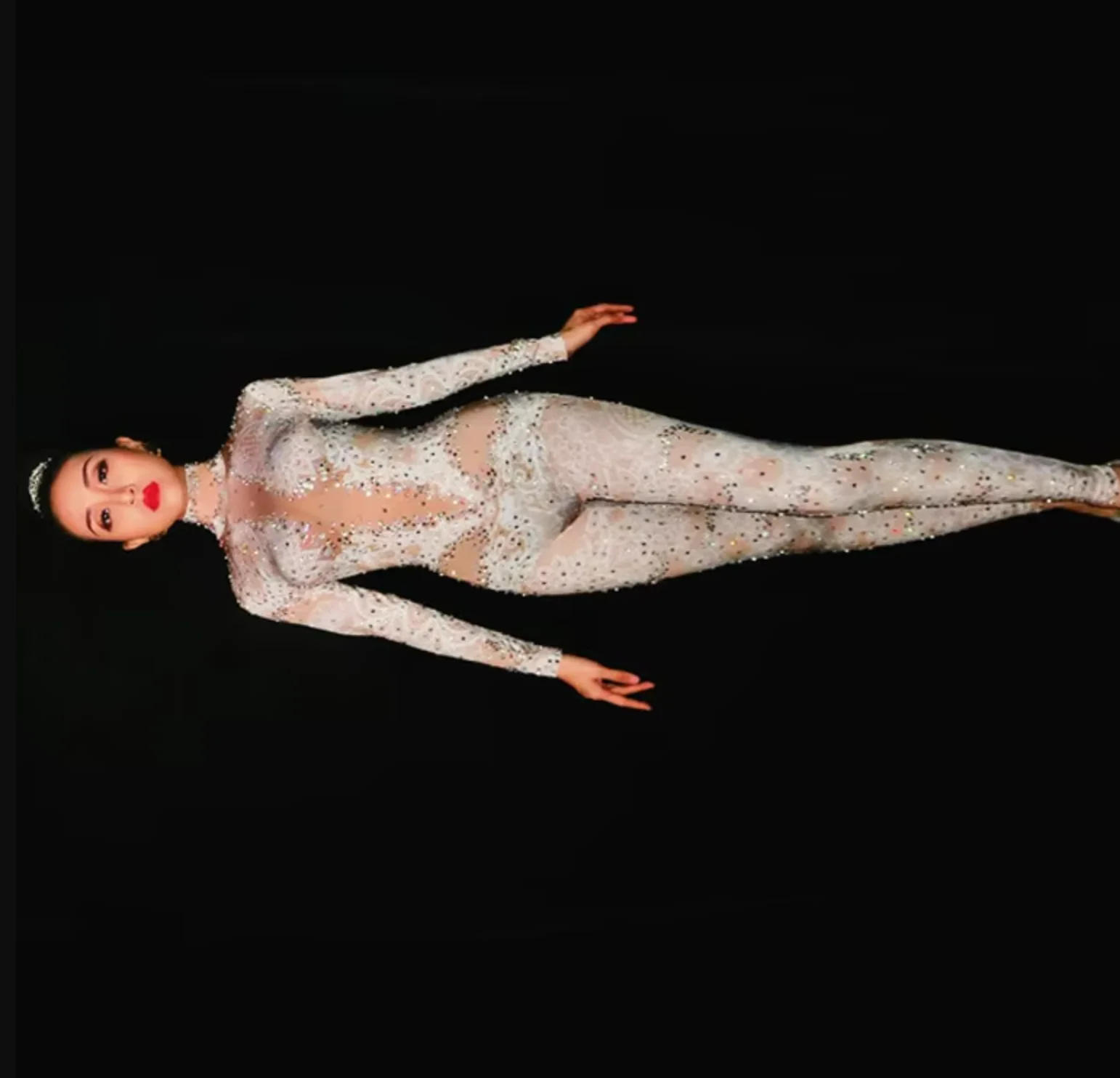 Women Nightclub Party Wear Dance Bodysuit Rhinestones Jumpsuit Leggings Stretch Sexy Costume Fashion Rompers