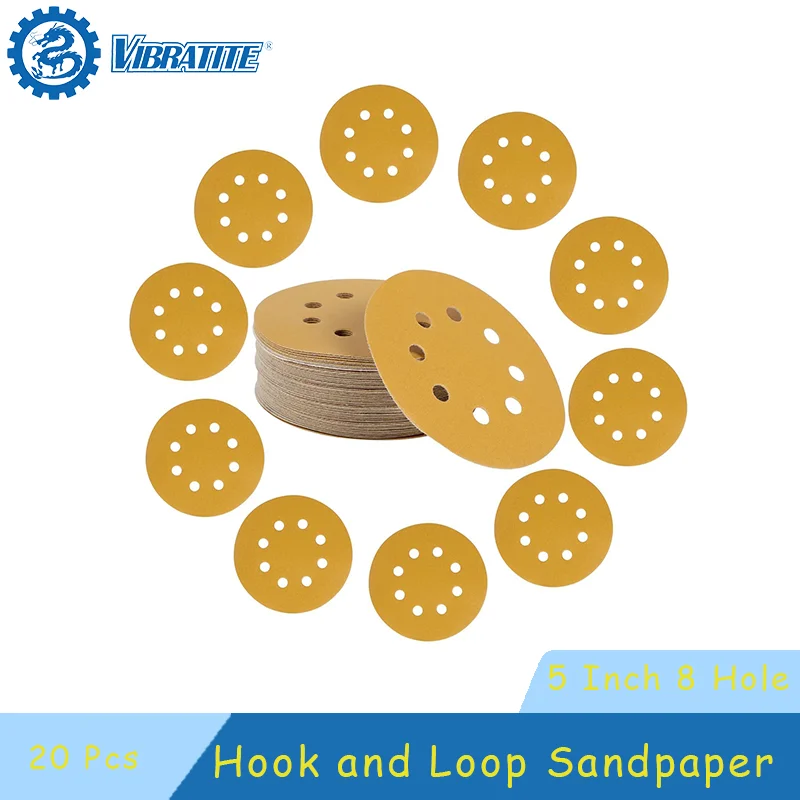 20 Pcs 5 Inch 8 Holes Aluminium Oxide Sanding Paper 40 to 1000 Grit Hook Loop Sandpaper Sanding Disc for Metal & Automotive Wood