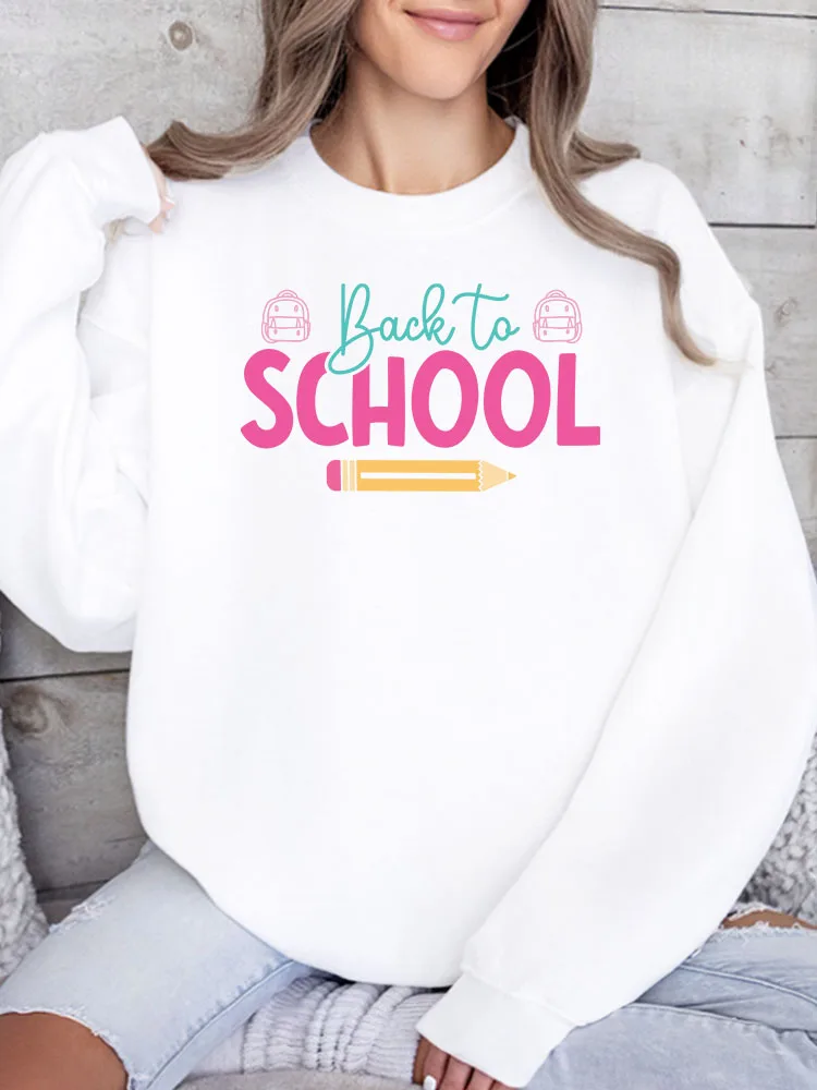 

Женская толстовка с принтом «Школьный ранец и карандаш», повседневный пуловер с длинным рукавом, свободный крой, уличный стиль для осени и зимы