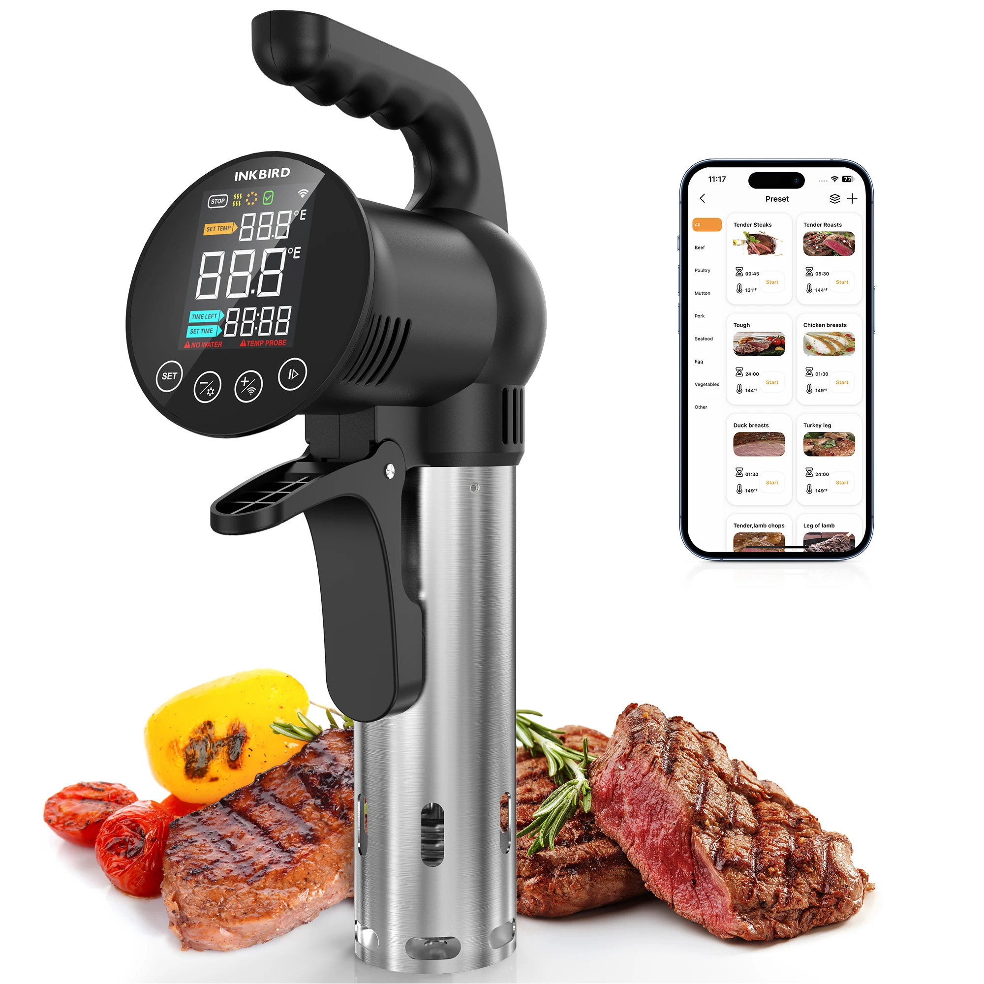 INKBIRD SSV-102-W 2.4G WiFi Sous Vide Machine 1000W Immersion Cooker with App Control, Precise ±0.1°C Temp, Timer & Booking