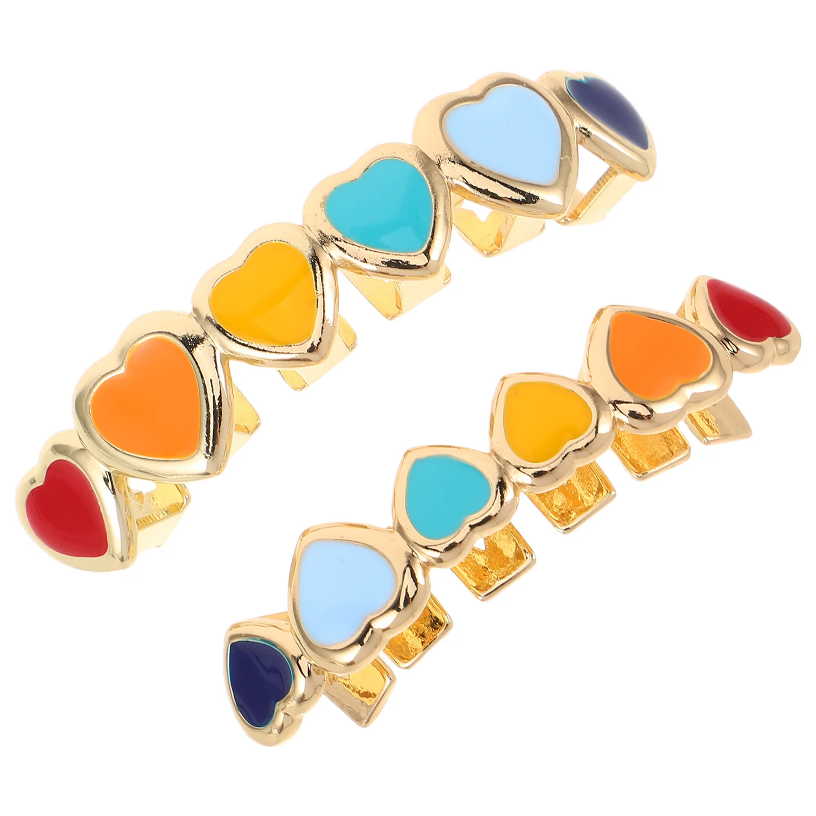 

2pcs Heart Tooth Grills Dripping Oil Enamel Front Tooth Cap Golden Fake Teeth Jewelry For Hip Hop Party Carnival Christmas