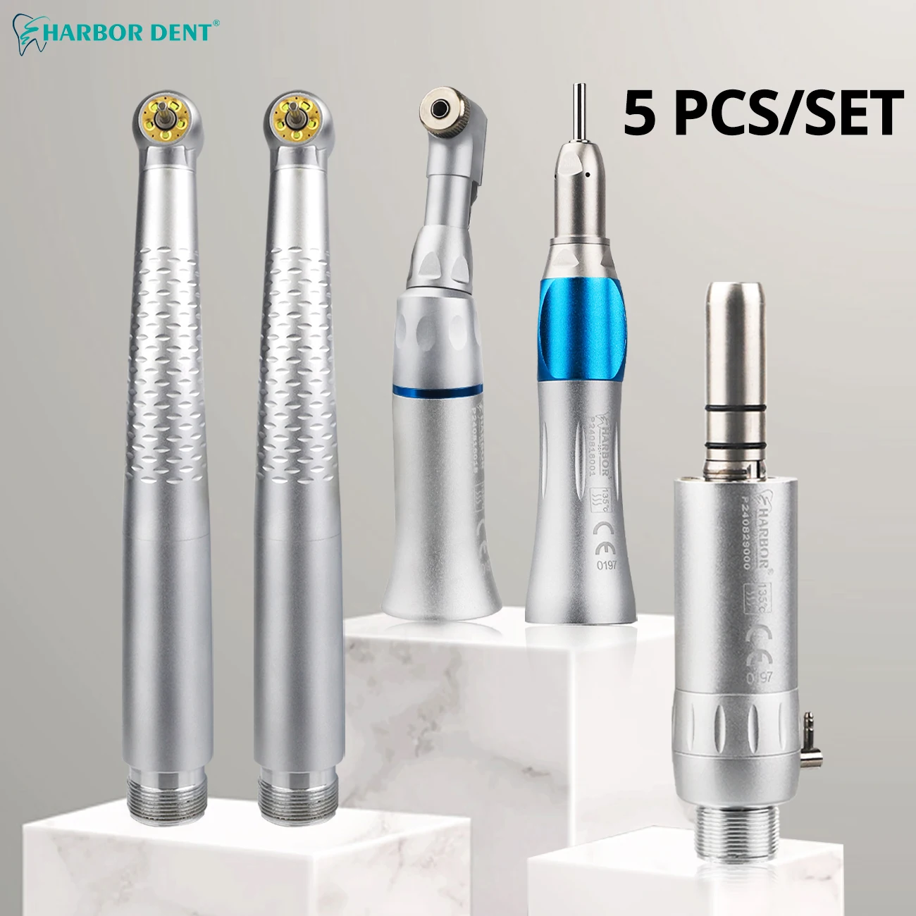 Dental High Speed With 5 LED Low Speed Handpiece  AirTurbine Straight Contra Angle Air Motor 2/4 Holes  Teeth Polishing Tool