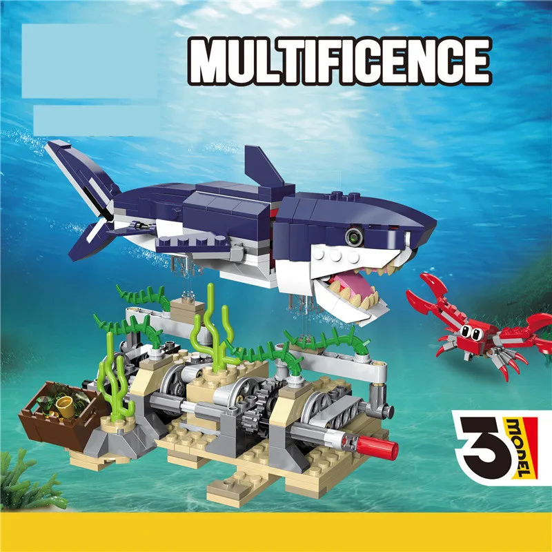

Rotatable Shark Building Set Shark Sea Life Building Blocks Set with Display Stand Block Gift for Kids and Adults