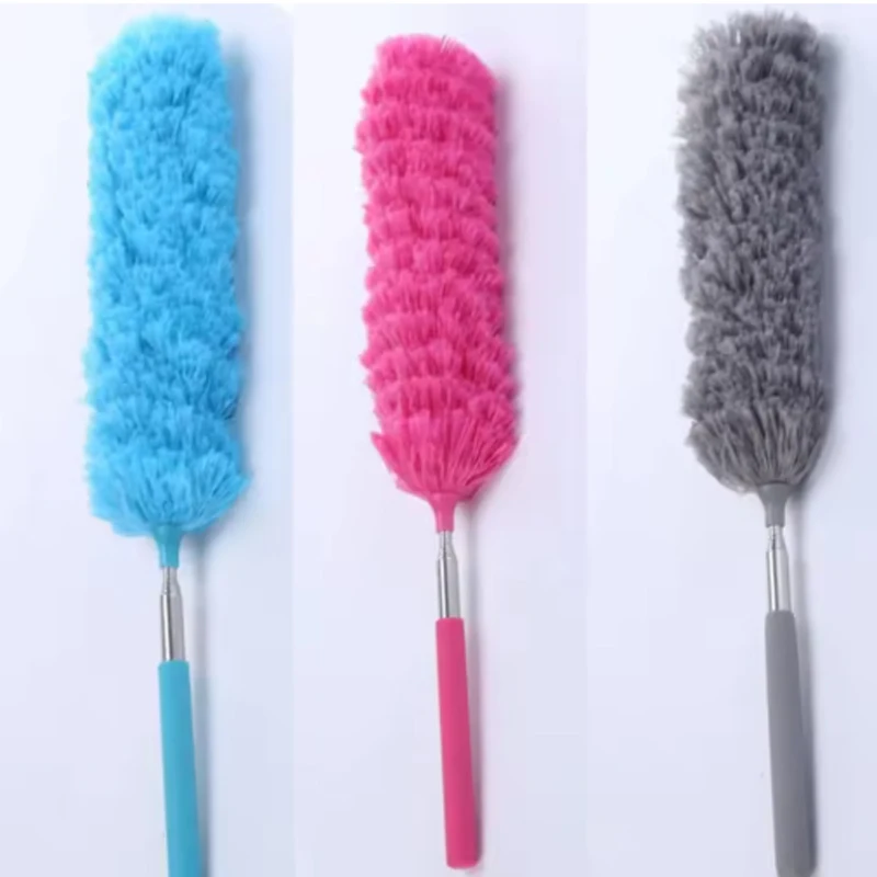Bendable Retractable Microfiber Duster Stainless Steel Extension Handle Reusable Electrostatic Cleaning Brush Household Removal