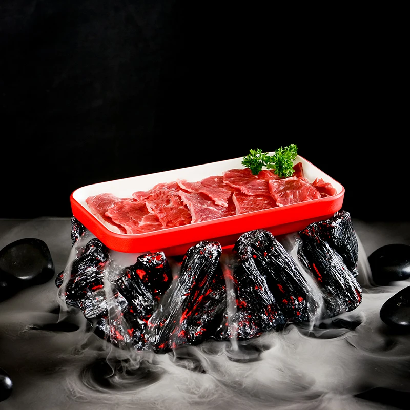 Black Volcanic Charcoal Shape Barbecue Plate Can Put Dry Ice Smoke Artistic Conception Plate Tableware